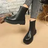 Botines Europeos y Americanos Transfronterizos Individuales Delgados Pequeña Altura Negros Botas Martin de Primavera y Otoño Estilo Británico Nuevas Botas para Mujer Venta al por Mayor Tallas Grandes