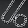 Europeo y Americano Hip-Hop Moderno Versátil Estilo Neutro Diamante Completo 15 mm Aleación Cadena Cubana Moderna Set de Collar y Pulsera para Hombre al por Mayor
