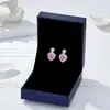 Pendientes de Plata de Ley S925 con Corte Flor de Hielo Rosa para Mujer, Modernos, Lujo Ligero, Gama Alta, Incrustados de Circonita, Pendientes Dulces en Forma de Corazón