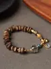 Pulsera Auténtica de Madera Qinan Verde Ágata Malaquita Cristal Fantasma Rojo del Sur Cuentas de Oración Budista Joyería de Madera Vintage de Nicho