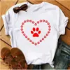 Blusas Femininas Transfronteiriças Patas de Animal Coração Dropshipping Letras Moda Retrô Camiseta Feminina Manga Curta