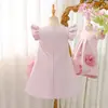Novo vestido de batismo para menina da Amazon, vestido infantil com manguinhas bufantes e flores de camélia, vestido de princesa para apresentações de aniversário