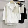 Camisa Masculina de Verão com Patchwork de Manga Meia, Design Moderno e Único, Casual e Estilosa, Corte Solto para Jovens