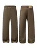 Calça Jeans Masculina Muqiu 2026 Outono Algodão Puro Vintage Lavado Marrom Masculina Solta Reta de Perna Larga Longa