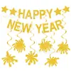 Banner de Año Nuevo brillante transfronterizo FELIZ AÑO NUEVO, fuegos artificiales, estrellas, decoraciones en espiral para fiesta de Nochevieja