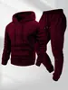 Traje deportivo casual para hombre, conjunto de dos piezas con sudadera con capucha y pantalones de chándal, estilo primavera y otoño, color liso, chaqueta de mezcla de algodón engrosada