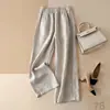 Pantalones rectos sueltos de verano para mujer, adelgazantes, de cintura alta, finos y fluidos, de algodón y lino, pantalones casuales de corte holgado en colores azul, blanco y lino natural