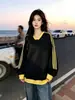 Sudadera de algodón puro compuesto estilo coreano con cuello en V de encaje, estampado de logo y diseño de tres rayas, unisex y corte holgado