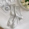 Meias de Renda Brancas Leitosas Femininas Meias Finas de Comprimento Médio para Primavera e Verão Estilo Japonês Meias Curtas Doces Meias Empilhadas Jk Mary Jane