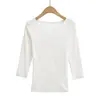 25 Nuevas Prendas Exteriores de Verano Camiseta Básica de Manga Larga Ajustada con Cuello Barco Estilo Europeo y Americano Camisa Corta para Poner Debajo