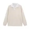 Novedad Otoño 2026 Sudadera con Capucha y Cuello de Solapa de Tejido Compuesto de Alto Gramaje Estilo Camisa Polo Falsa de Dos Piezas con Parches de Patrón de Espiga para Hombre