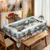 Toalha de mesa de Natal com estampa de pinheiro e rena, feita de poliéster, toalha de mesa decorativa para festa com atmosfera de feriado de inverno estilo americano
