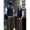 Estilo Old Money Chaleco de Punto Azul Marino con Cuello en V para Hombre Otoño Alta Intelectualidad Estilo Sin Mangas Suéter Tacto de Alta Gama Ropa Exterior