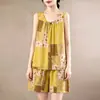 Traje de algodón y seda para madre verano sin mangas camiseta pantalones cortos chaleco pijama conjunto de dos piezas para mujeres de mediana edad y mayores verano