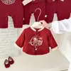 Nuevo conjunto de primer cumpleaños para bebé niño estilo chino, conjunto rojo con bordado del carácter "Fu", conjunto de dos piezas para primavera/otoño para celebración de 100 días y salidas