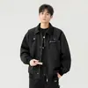 Chaqueta de Piloto Workwear de Calle Americana para Hombre, Tendencia de Otoño Diseño de Marca, Cremallera con Parches, Chaqueta de Béisbol con Cuello de Solapa
