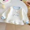 Linda Sudadera de Lunares para Niñas, Nuevo Estilo Otoño 2026, Top Elegante con Dobladillo de Falda Empalmado con Lindo Lazo para Bebés Niñas