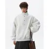 Outono de 2026 Novo Moletom Pesado Masculino Estilo Americano com Gola Alta e Botões Jaqueta Masculina Tendência Retalhos Xadrez para Casal