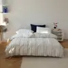 Conjunto de Quatro Peças Jacquard Tingido em Fio Enrugado Lavado de Algodão de Alta Qualidade Linhas de Algodão Puro Amigo da Pele Lençóis de Cama e Capas de Colchão Roupa de Cama