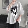 Camiseta Estilo Japonês Desenho Animado Masculina Solta Tendência Marca Manga Três Quartos Top Estilo Ins Hong Kong Hip-Hop Verão Manga Curta