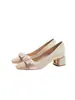 Zapatos de tacón medio con lazo estilo Chanel para mujer, Zapatos de dama de honor, Nuevos tacones altos de primavera y otoño, Zapatos de tacón grueso con bloques de color estilo abuela francesa