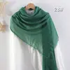 Bufanda de Algodón y Lino Plisada de Color Sólido de Venta Caliente Transfronteriza, Pañuelo de Cabeza Malayo Multicolor Arrugado de Moda con Flecos para Mujer