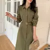 Vestido Feminino Chic Coreano Outono/Inverno Francês Temperamento Cadarço Cintura Marcada Barra Larga
