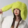 Chapéus de Inverno Europeus e Americanos para Mulheres, Orelhas de Coelho Grandes de Pelúcia, Chapéus Pulôver Coloridos Lisos da Moda à Prova de Vento, Chapéus Quentes para Proteção das Orelhas