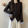 Camiseta Falsa de Dos Piezas Ajustada para Mujer Tallas Grandes con Hombros Normales, Nuevo Estilo Otoño, Cárdigan para Capas Interiores, Top Base