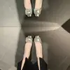Zapatos Mary Jane Plateados con Pedrería Estilo Mamá Uva para Mujer, Punta Cuadrada Estilo Francés, Adecuados para Combinar con Faldas, Tacón Bajo, Boca Baja, Zapatos Planos para Viajar