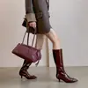 Botas de Caballero de Cuero de Vaca para Mujer Botas Altas Invierno Nuevo Estilo Piel Genuina Punta Fina Tacón de Aguja Tacón Medio Botas hasta la Rodilla Botas Rectas para Mujer