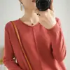 Suéter de tricô feminino novo estilo, fio de algodão simples, atacado, versátil, caimento solto, gola redonda, manga longa, casual, adequado para primavera e outono, transfronteiriço