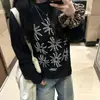 Camiseta Longa com Manga Longa Estampada de Girassol Tendência High Street para Mulheres Primavera e Outono 2025 Top Vintage Solto