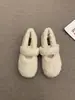 Sapatos Mary Jane baixos peludos para mulheres, novo estilo outono e inverno 2026, forrados com pelúcia, quentes, sapatos peludos de tira única