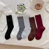 Meio do Outono Estilo Coreano Liso Listra Vertical Versátil Sem Costura Meia de Algodão Roupa Externa Cano Longo Meia para Gestante Meia de Cano Médio Branco
