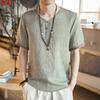 Camiseta de algodón y lino estilo chino para hombre, estilo Hanfu holgado de verano, manga corta, estilo antiguo, estilo chino, vintage, traje Tang, camiseta de lino