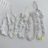 Pingente de Celular Lanyard de Coração Azul Feito à Mão com Contas Fresco e Simples Alça de Pulso Portátil Anti-Perda Estilo Girly de Segurar na Mão