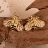 Pendientes de Abeja Europeos y Americanos de Acero Inoxidable Transfronterizos para Mujer, Color Dorado, Pendientes de Goteo de Aceite Creativos de Moda de Alta Gama, Venta al por Mayor de Joyería
