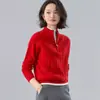Suéter Feminino de Lã 100% com Meio Zíper para Outono e Inverno, Tricô Trançado, Moda Casual Versátil, Manga Longa
