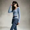 Conjunto Deportivo de Cintura Alta Cruzada Top Corto de Manga Larga Falda-pantalón Falsa de Dos Piezas Secado Rápido Correr Yoga Conjunto de Dos Piezas