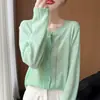 26 Nuevo Cardigan de Punto de Encaje de Bambú Primavera/Verano Cuello Redondo Manga Larga Color Sólido Hueco Delgado Camisa Protectora Solar