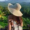 Sombrero de paja de ala ancha para playa en el mar en verano para mujer, sombrero de vacaciones con protección solar para viajes al aire libre, sombrero de sol moderno y versátil