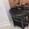 Mesa de Entrada Semicircular Negra de Gama Alta, Mesa de Recibidor Vintage, Mesa Divisoria, Mesa de Pasillo de Madera Maciza Montada en Pared Estilo Americano, Estilo Europeo, Estilo Francés