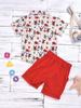 Comercio exterior Navidad Traje de camisa nuevo para niños a rayas Santa Claus solapa corbata de moño manga corta pantalones cortos conjunto de dos piezas