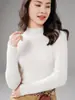 Suéter de cachemira sin costuras para otoño e invierno para mujer, cuello semialto, 100% cachemira, camiseta base de punto ajustada