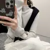 Suéter de punto de cuello alto de lana para mujer, camisa base de otoño e invierno, no pica, disimula la grasa corporal, hombro normal, capa interior, suéter cálido 71078
