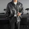 Chaqueta de cuero de fábrica para hombre, estilo primavera y otoño, moda coreana holgada de trabajo con cuello de solapa, abrigo de cuero para motocicleta