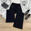 Jeans Negros de Pierna Ancha para Mujer, Nuevo Estilo Otoño e Invierno 2025, de Cintura Alta, Adelgazantes, Corte Holgado, para Petite, Pantalones Ligeramente Acampanados