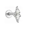 Brincos de liga de titânio F136/aço inoxidável, corrente de osso da orelha com fundo plano, zircônia em formato de diamante, joia de piercing roscada estendida em estoque