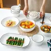 Estilo Escandinavo Línea Negra Vajilla de Cerámica para el Hogar Tazones y Platos Tazones Cuadrados Tazones para Arroz Tazones para Sopa Platos Profundos Tazones Gruesos para Arroz Aptos para Microondas